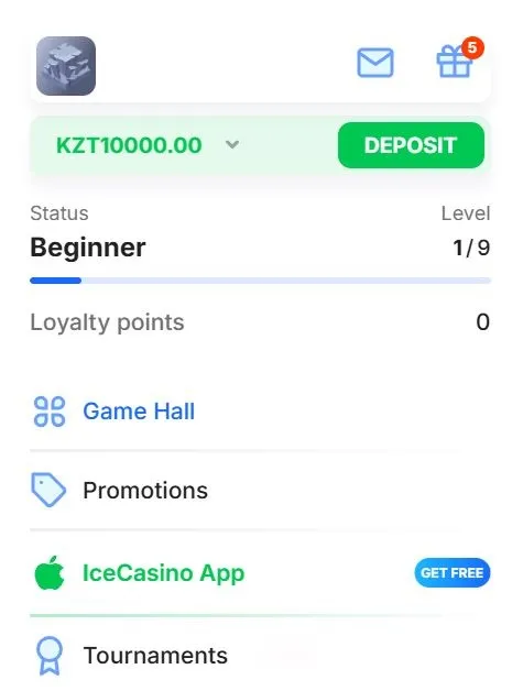 Ice Casino Бездепозитный бонус