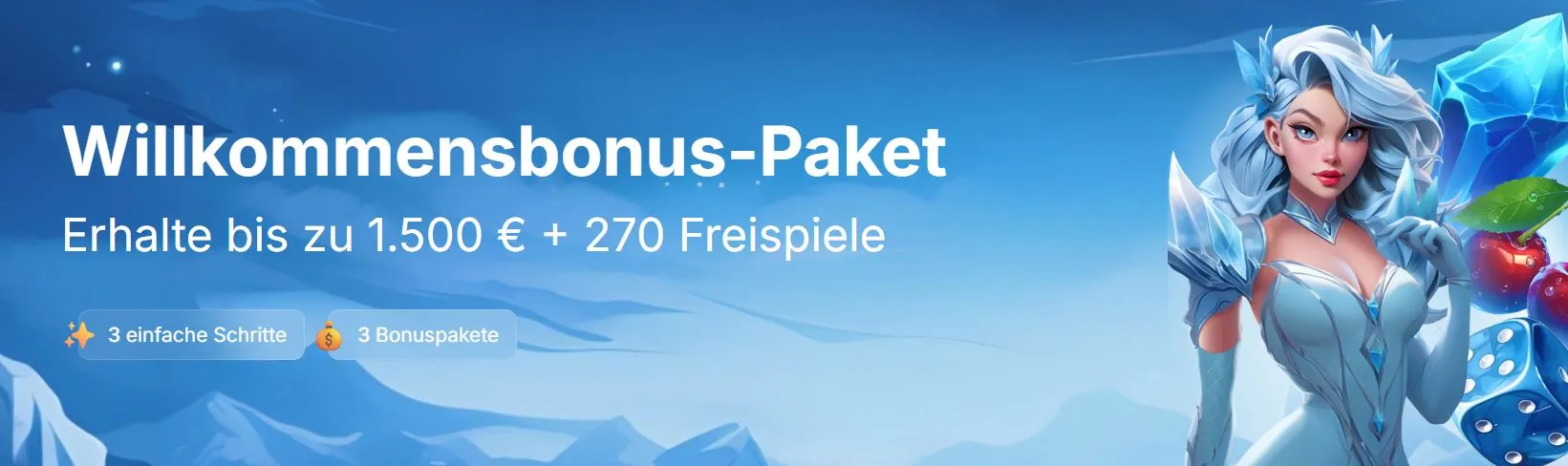 Get a welcome bonus of up to 1500 € + 270 free spins